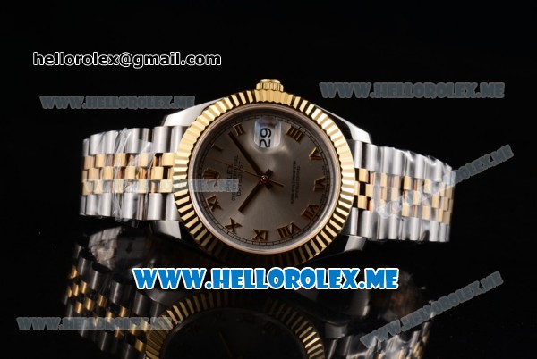Rolex Datejust II Asia 2813 Automatic Two Tone Case/Bracelet with Grey Dial and Roman Numeral Markers (BP) - Click Image to Close